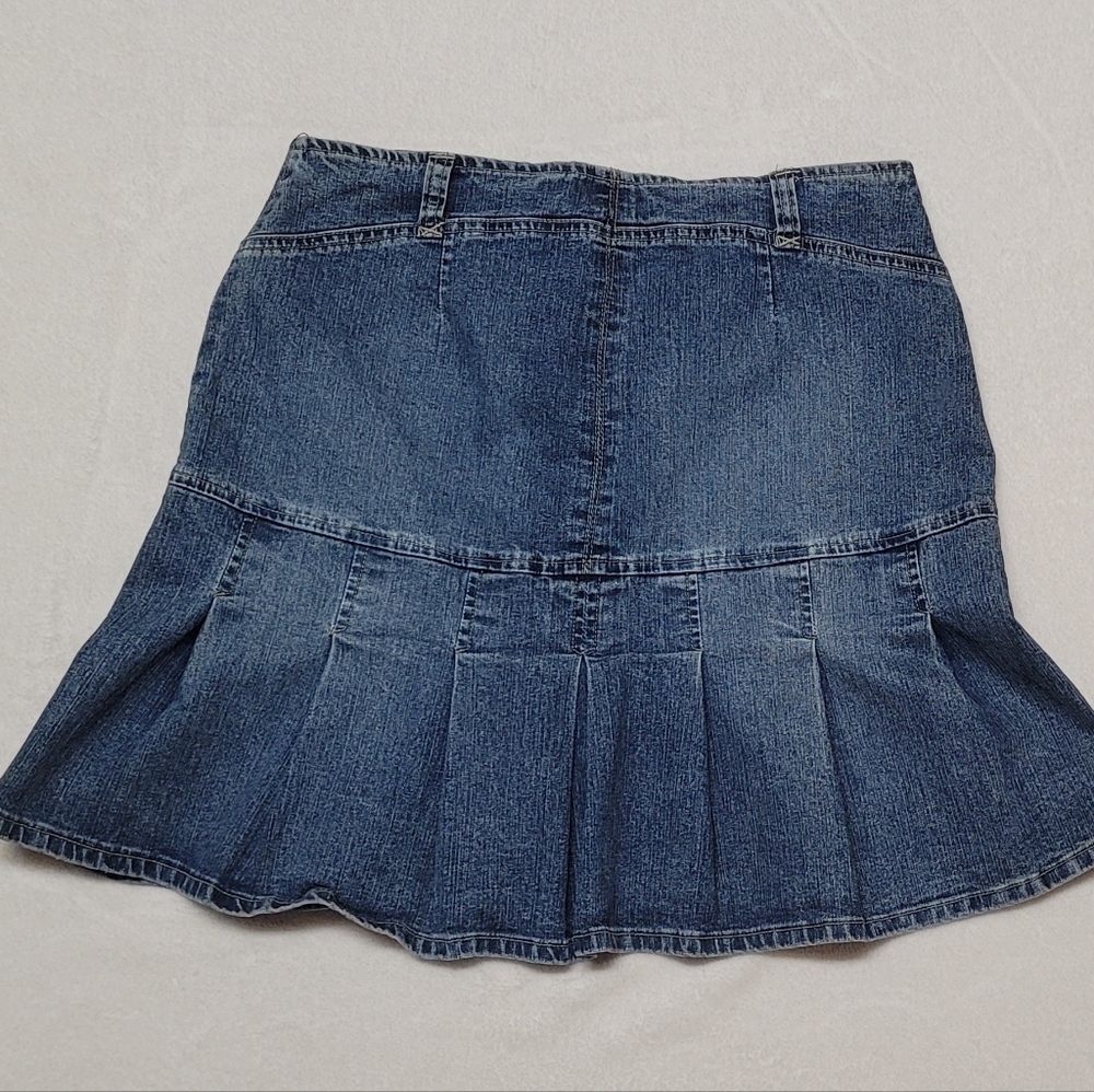 Vintage 90s Carolina Blues High Waist Stretchy Mid Wash Pleated Micro Mini Skirt - Picture 6 of 9